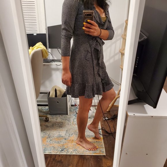 Club Monaco Black Polka Dot Wrap Dress - Picture 3 of 6